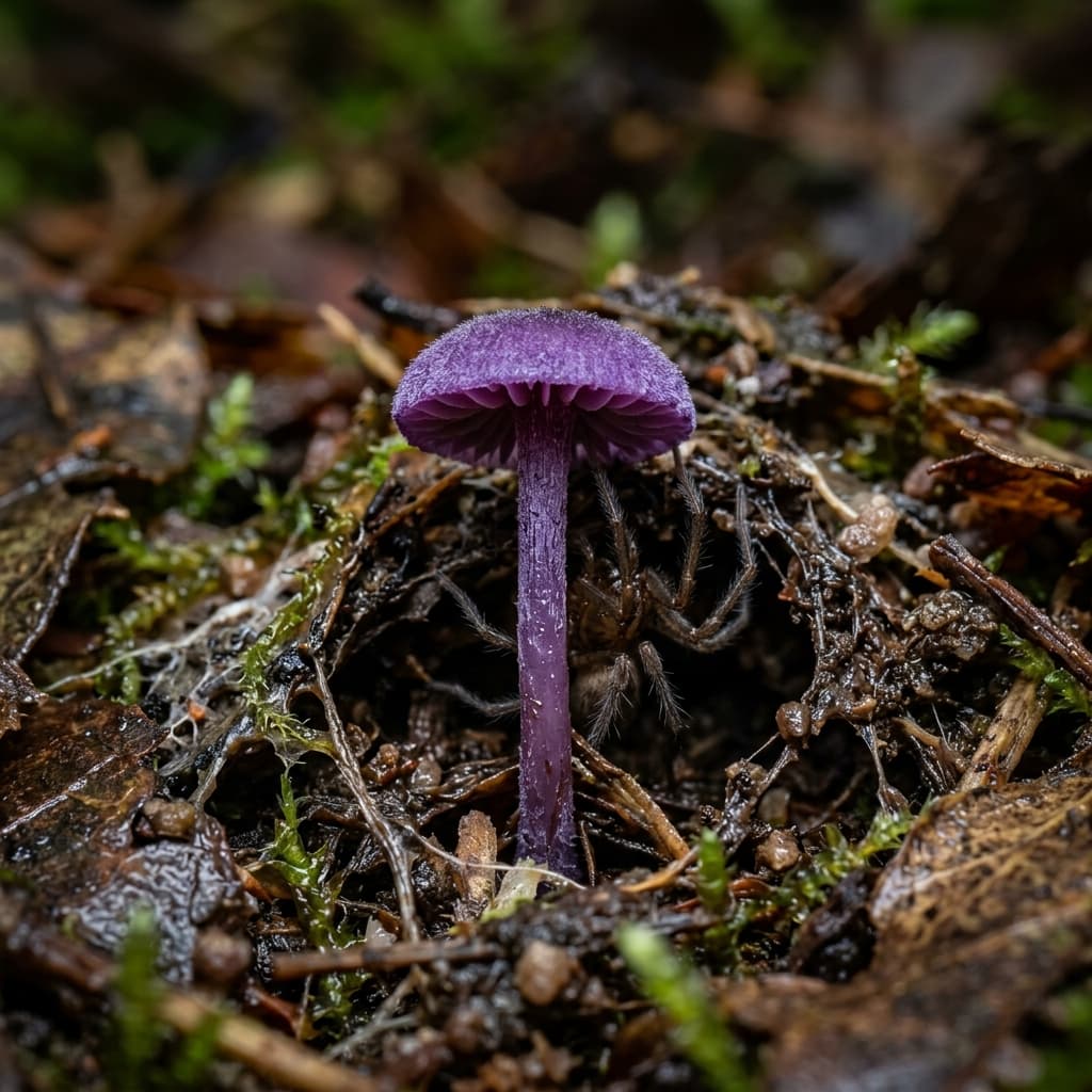 Fungo Purpureocillium atlanticum crescendo de uma aranha