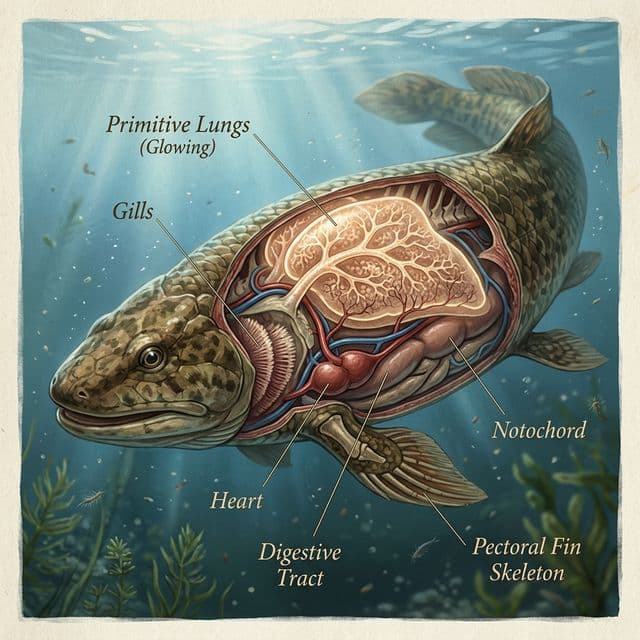 Anatomia interna do Peixe-Pulmonado mostrando os pulmões